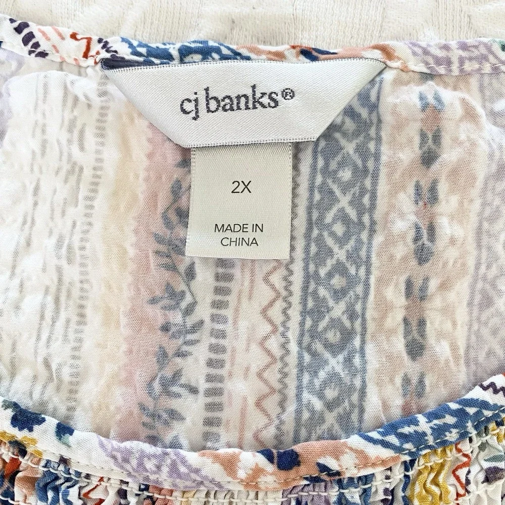 Cj‎ Christopher & Banks Women 2XL  Long Sleeve Floral Top Smocked Boho Peasant